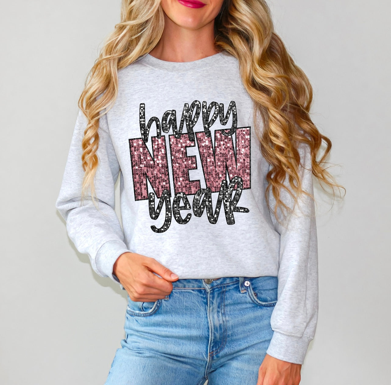 Faux Glitter Happy New Year Crewneck