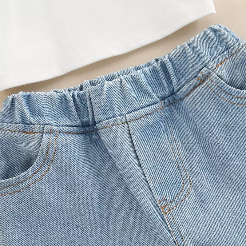 Casual High Waist Denim Bell Bottoms Set