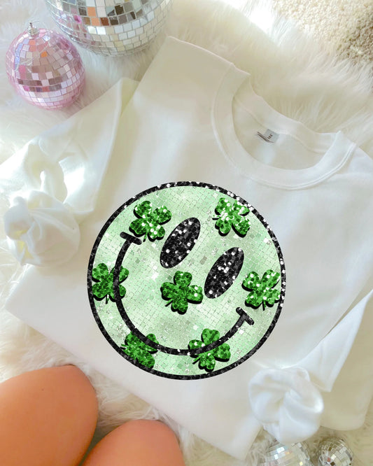 DTF PRINTED Faux Sequin Lucky Smiley Tee