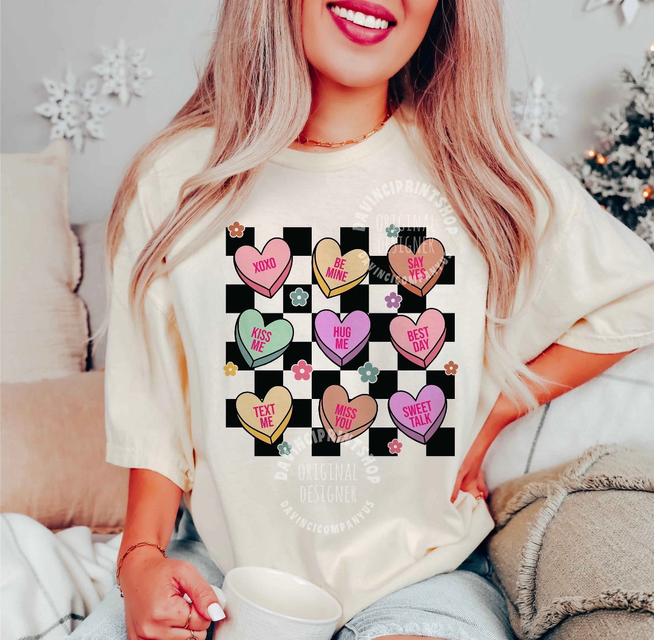 DTF PRINTED Sweet Hearts Checkered COMFORT COLORS Tee