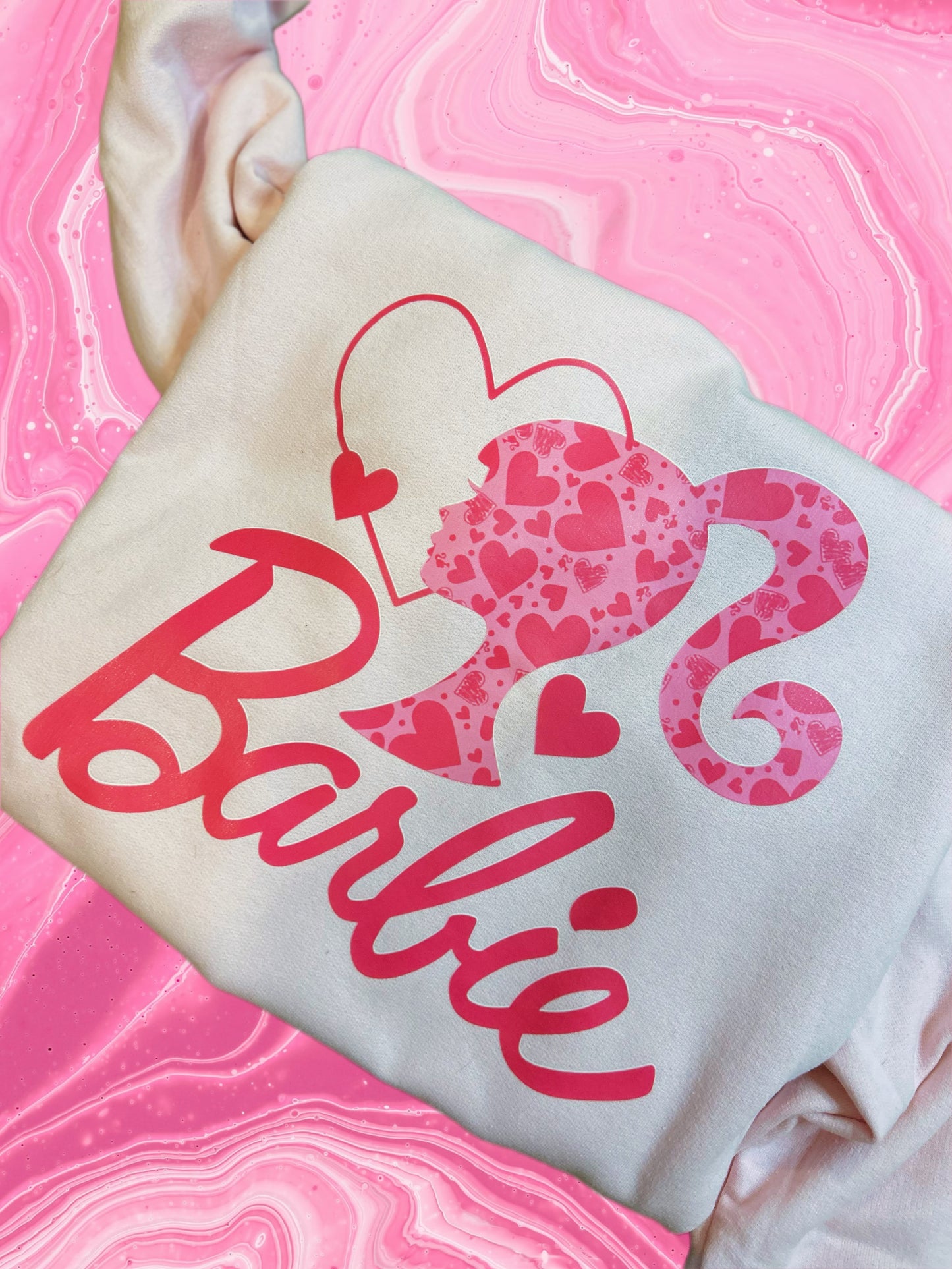 DTF PRINTED Light Pink Barbie Crewneck