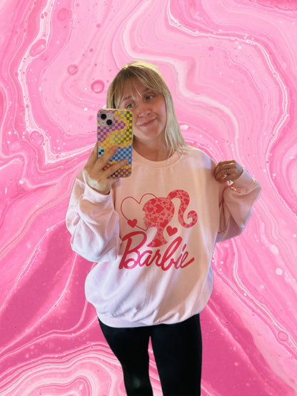 DTF PRINTED Light Pink Barbie Crewneck