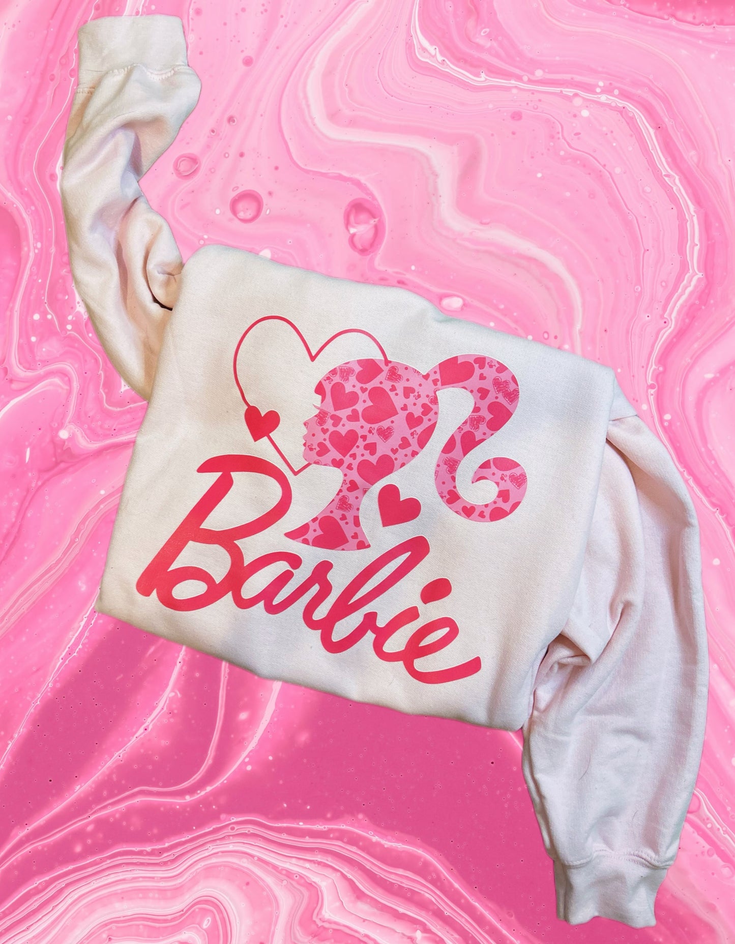 DTF PRINTED Light Pink Barbie Crewneck