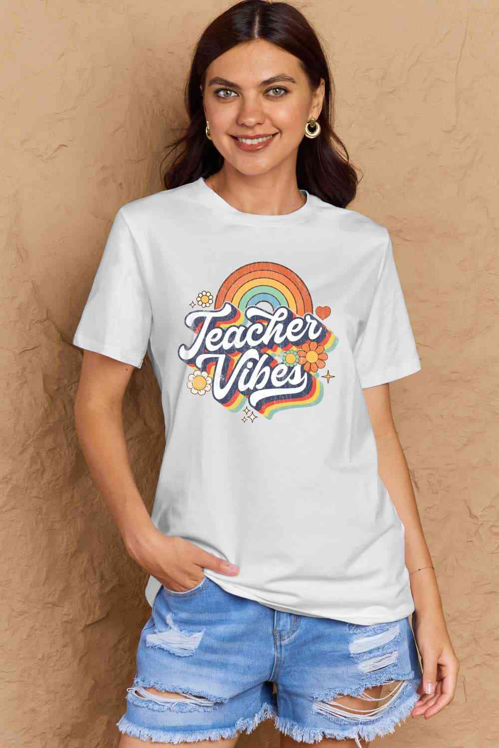 TEACHER VIBES Graphic Cotton T-Shirt