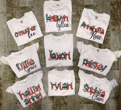 Christmas Doodle Letter Name Tees