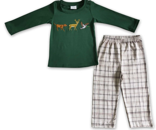 Embroidered Dog, Deer, Mallard Boy Set